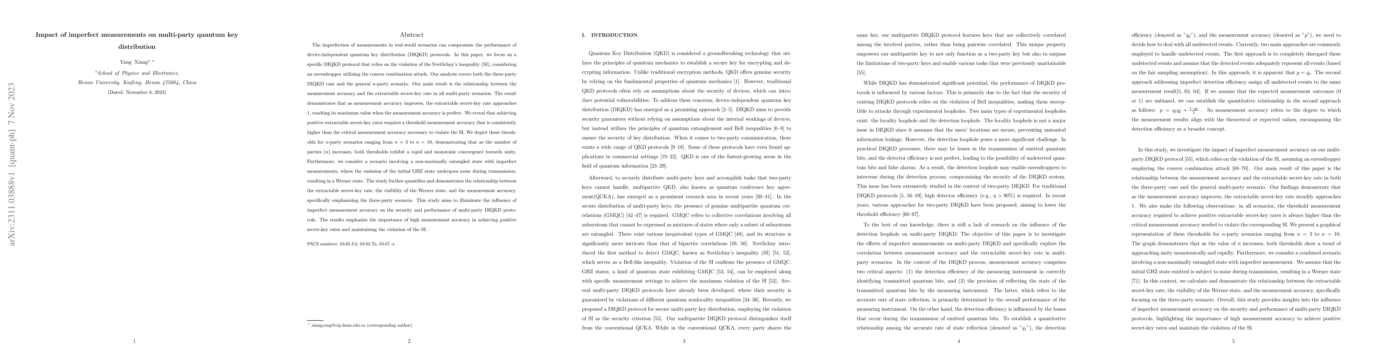 Thumbnail for Impact of imperfect measurements on multi-party quantum key distribution