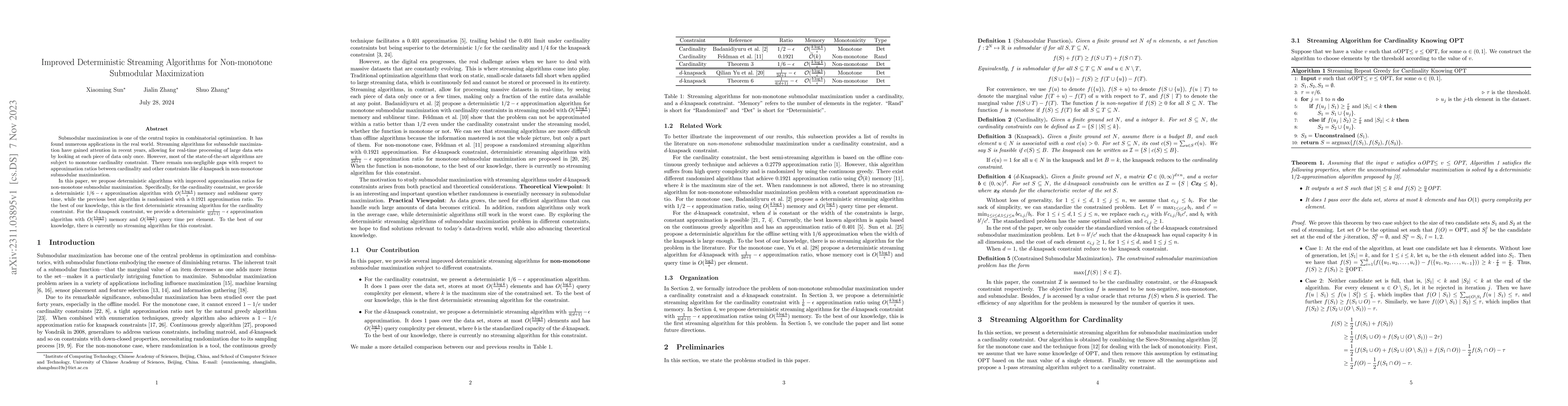Thumbnail for Improved Deterministic Streaming Algorithms for Non-monotone Submodular
  Maximization