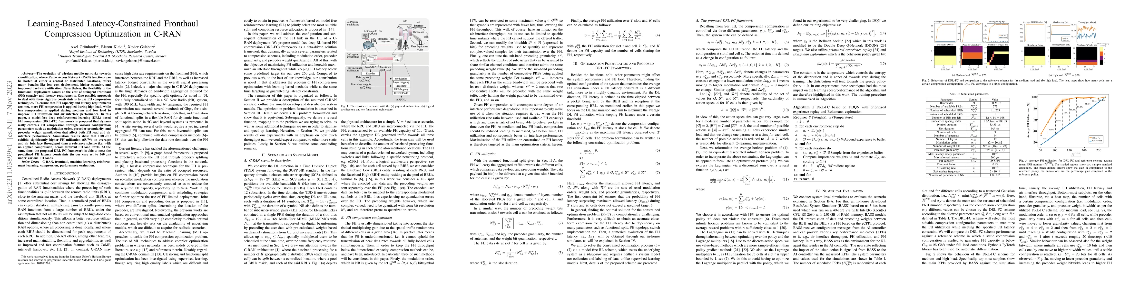 Thumbnail for Learning-Based Latency-Constrained Fronthaul Compression Optimization in
  C-RAN