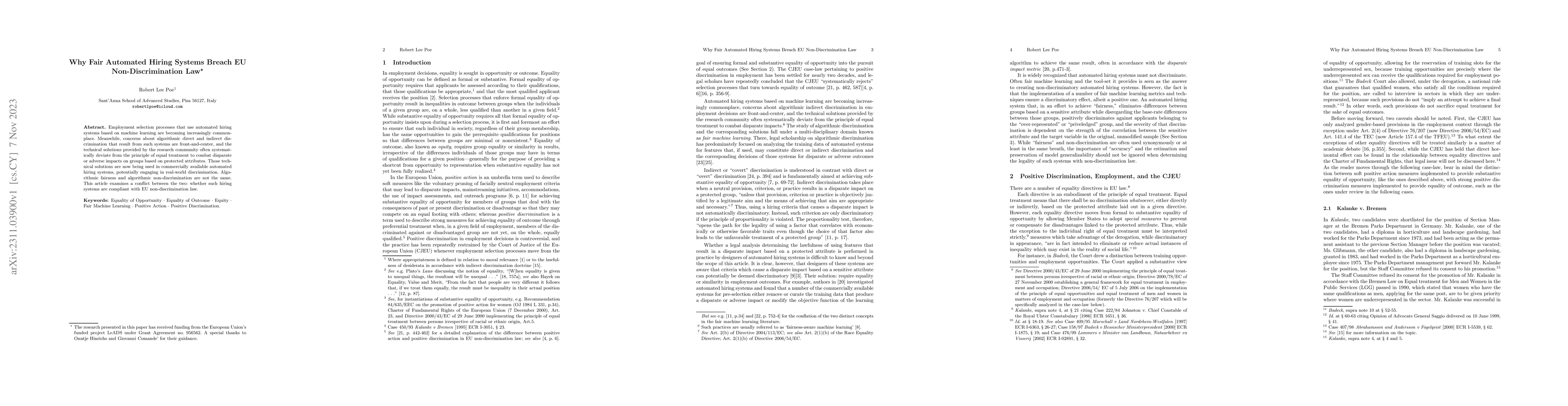 Thumbnail for Why Fair Automated Hiring Systems Breach EU Non-Discrimination Law