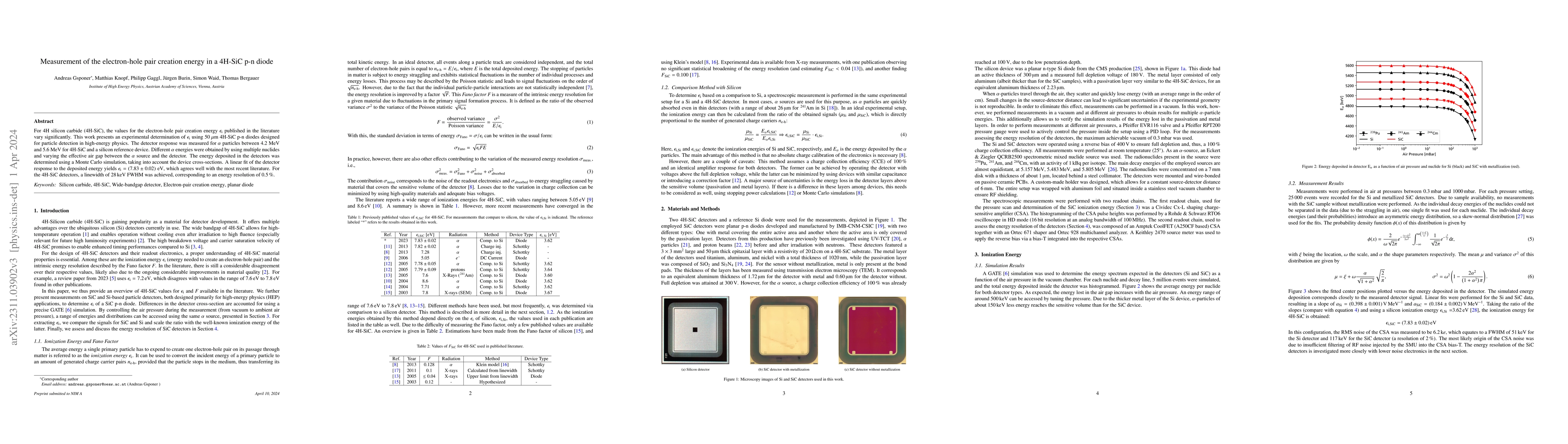 Thumbnail for Measurement of the electron-hole pair creation energy in a 4H-SiC p-n
  diode