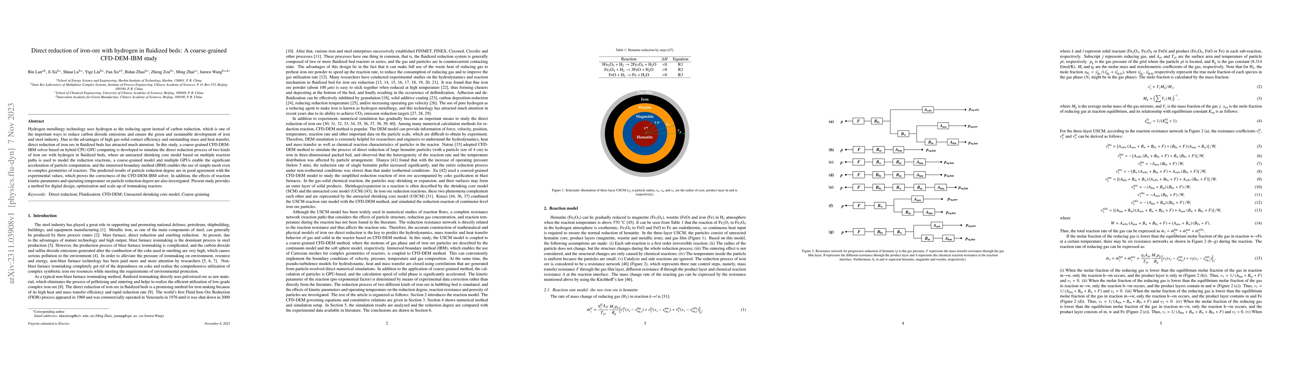 Thumbnail for Direct reduction of iron-ore with hydrogen in fluidized beds: A
  coarse-grained CFD-DEM-IBM study