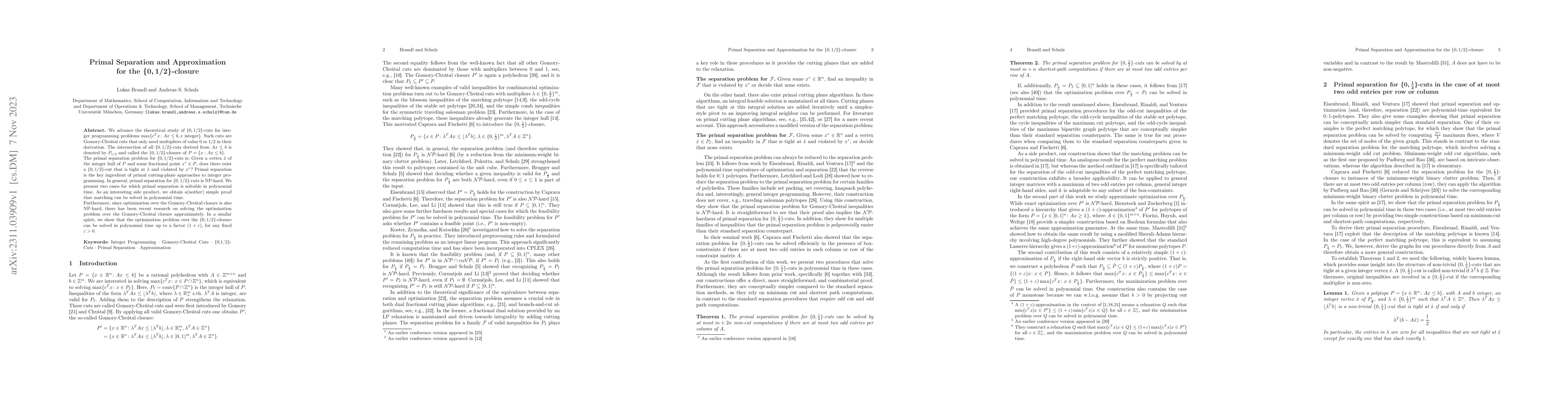 Thumbnail for Primal Separation and Approximation for the $\{0, 1/2\}$-closure
