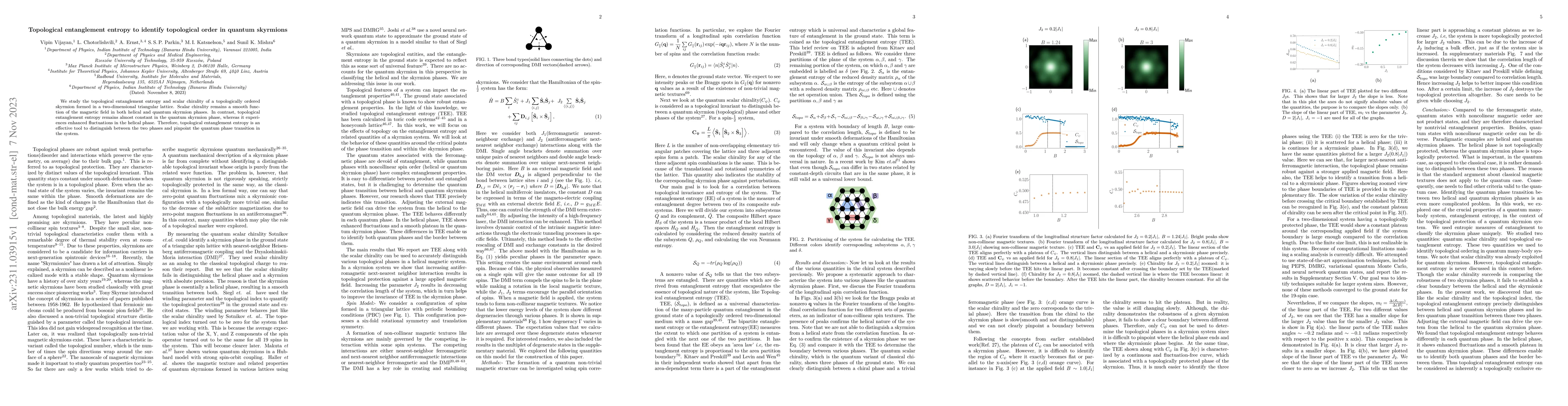 Thumbnail for Topological entanglement entropy to identify topological order in
  quantum skyrmions