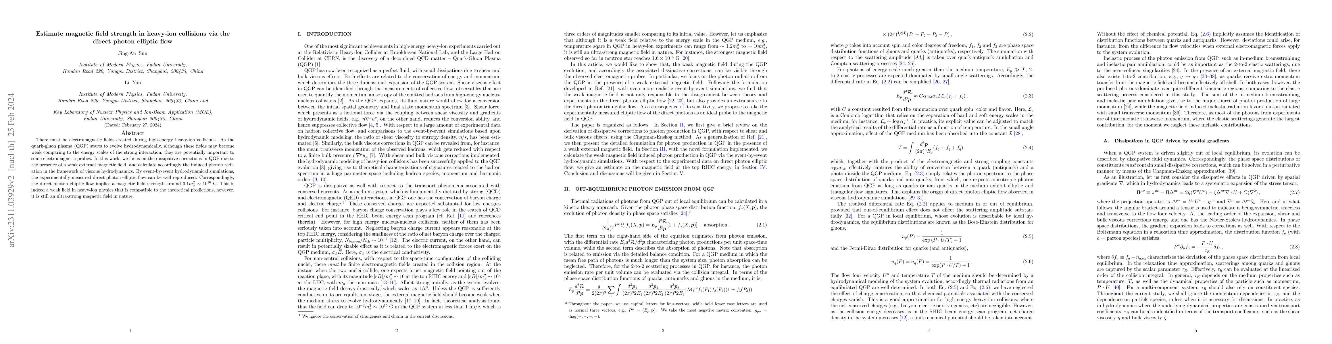Thumbnail for Estimate magnetic field strength in heavy-ion collisions via the direct
  photon elliptic flow