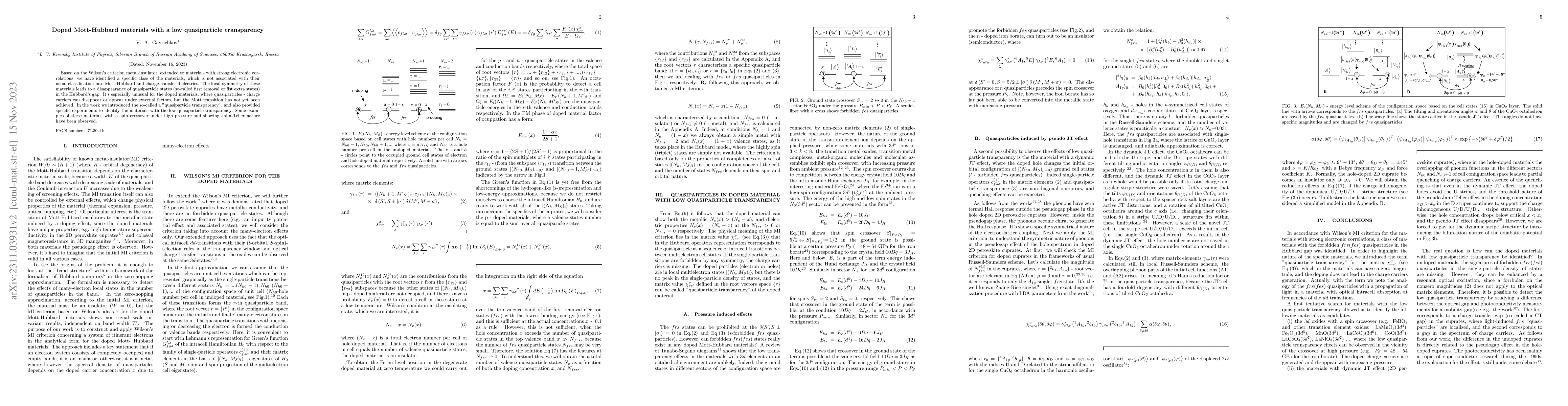 Thumbnail for Doped Mott-Hubbard materials with a low quasiparticle transparency
