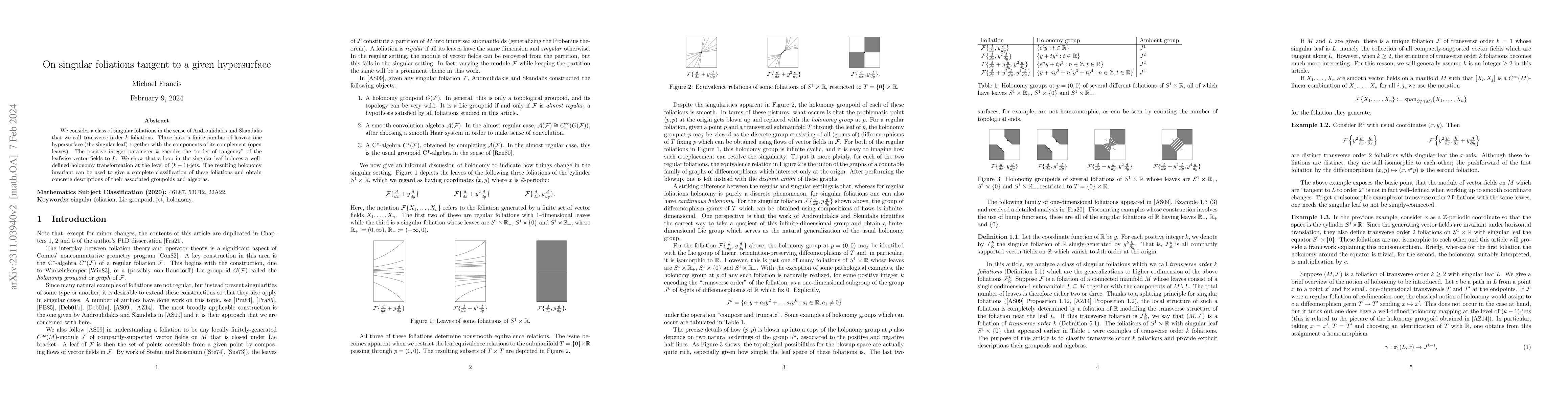 Thumbnail for On singular foliations tangent to a given hypersurface