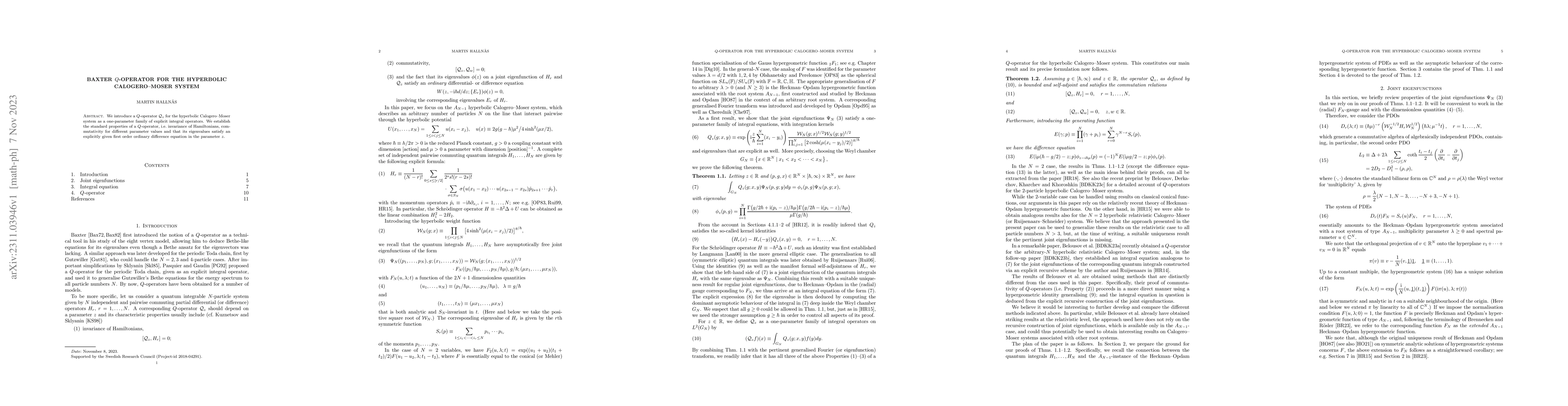 Thumbnail for Baxter $Q$-operator for the hyperbolic Calogero--Moser system