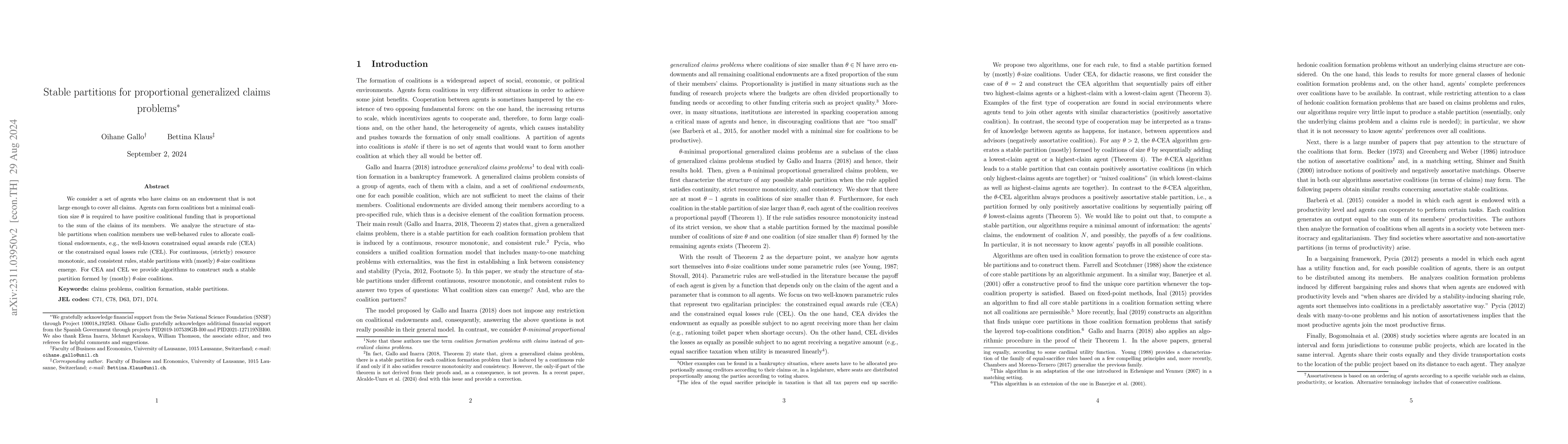 Thumbnail for Stable partitions for proportional generalized claims problems