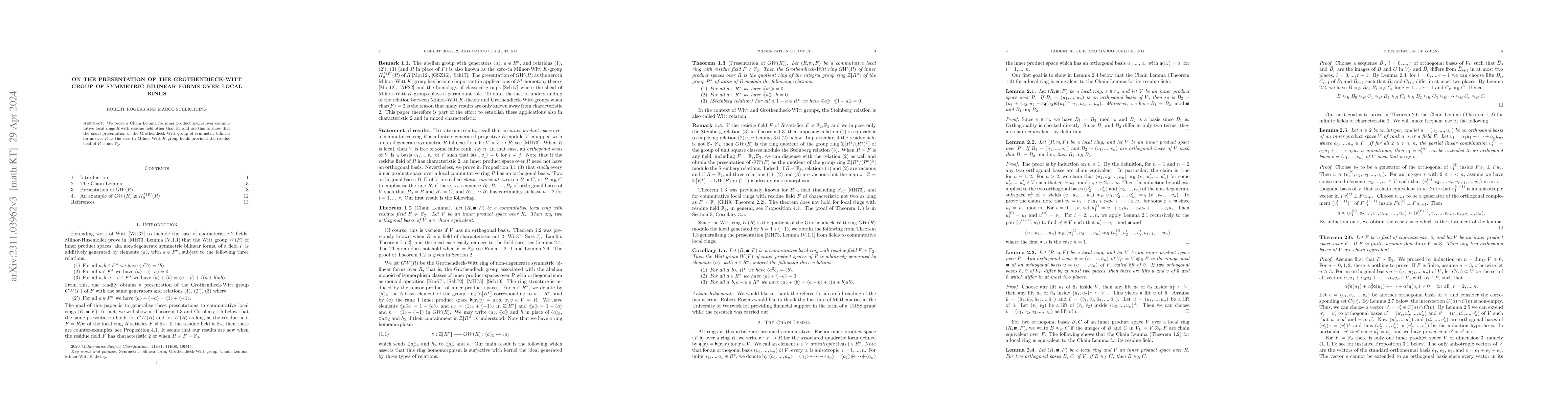 Thumbnail for On the presentation of the Grothendieck-Witt group of symmetric bilinear
  forms over local rings