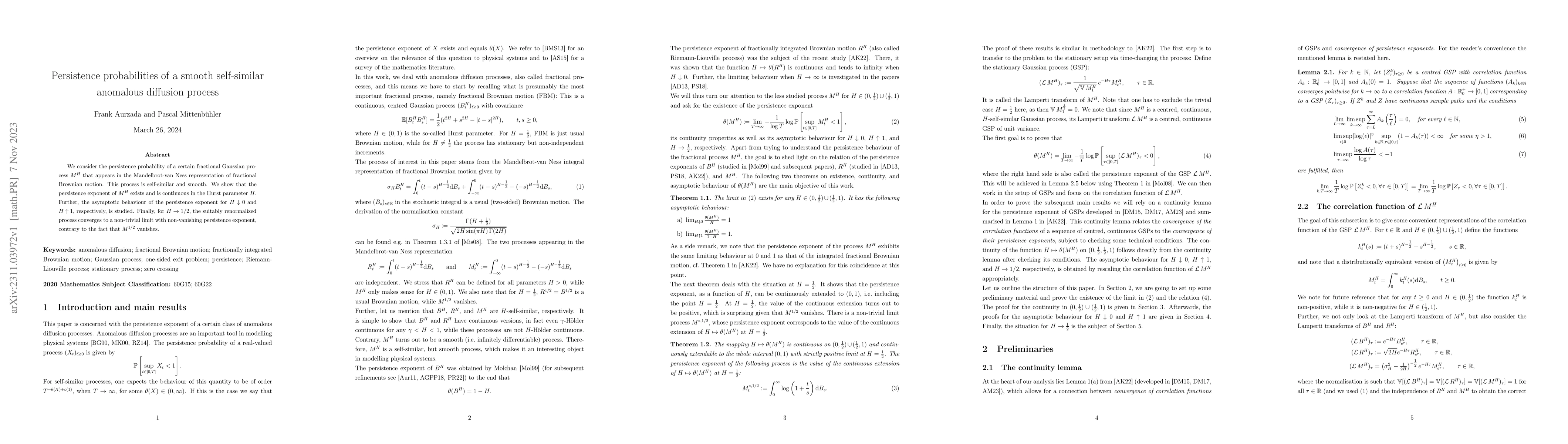 Thumbnail for Persistence probabilities of a smooth self-similar anomalous diffusion
  process