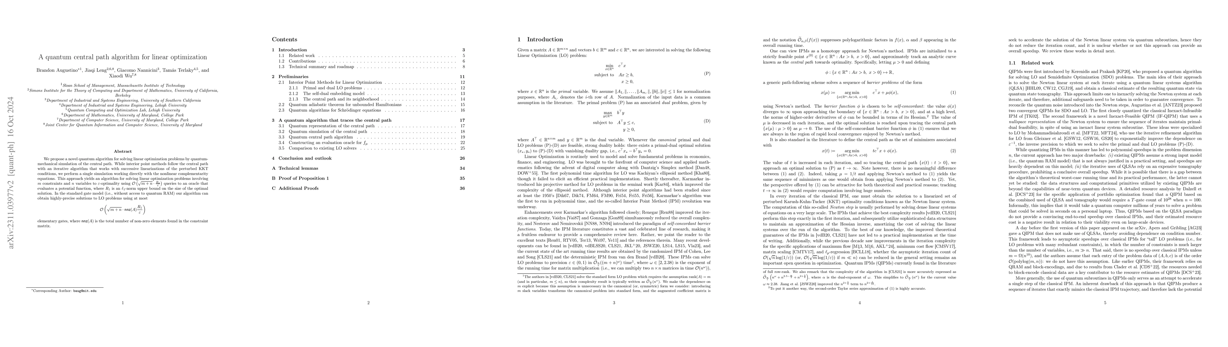 Thumbnail for A quantum central path algorithm for linear optimization