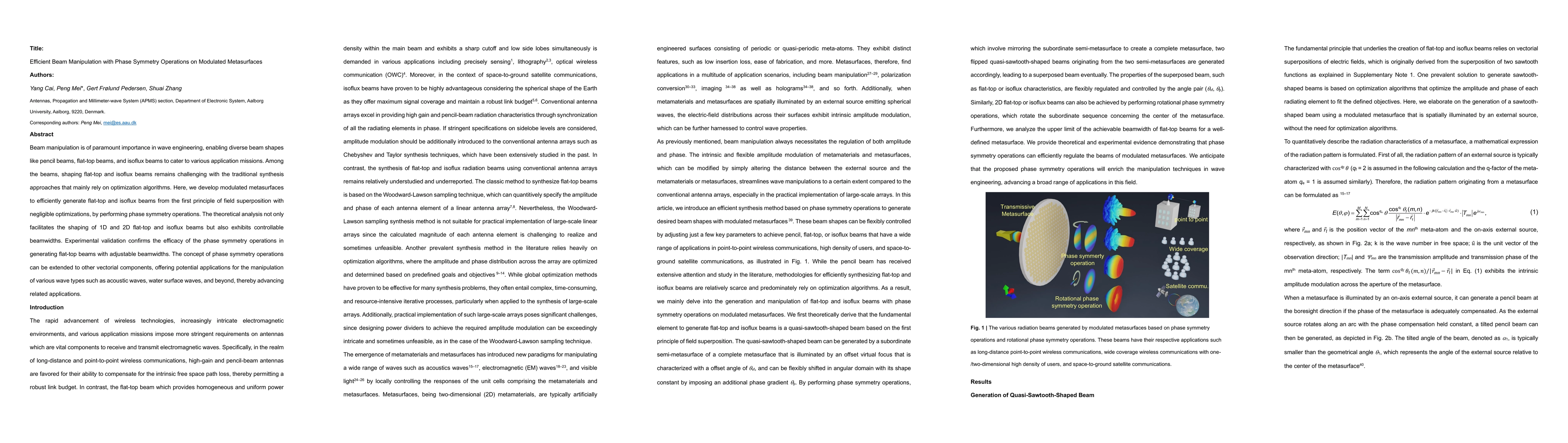 Thumbnail for Efficient Beam Manipulation with Phase Symmetry Operations on Modulated
  Metasurfaces