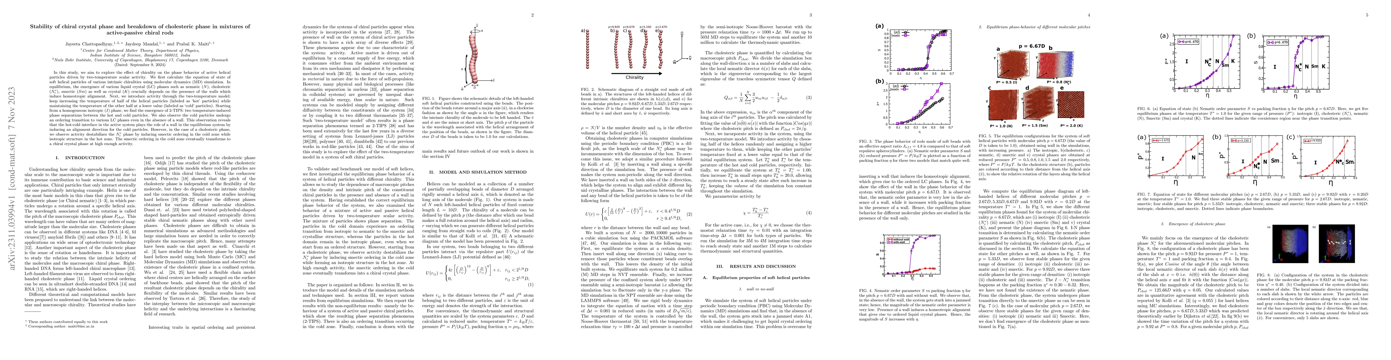 Thumbnail for Stability of chiral crystal phase and breakdown of cholesteric phase in
  mixtures of active-passive chiral rods