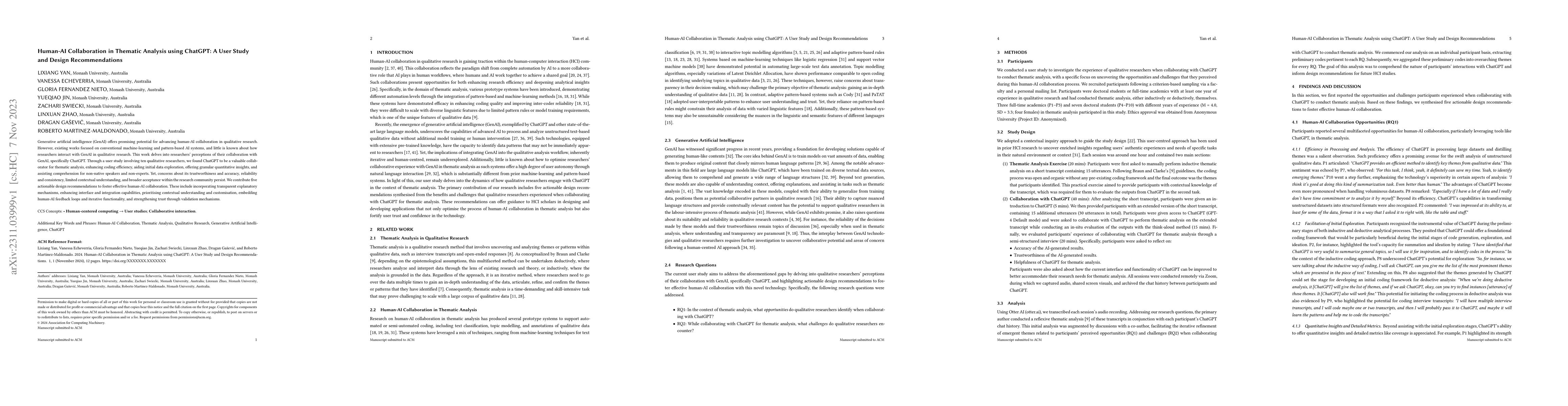 Thumbnail for Human-AI Collaboration in Thematic Analysis using ChatGPT: A User Study
  and Design Recommendations