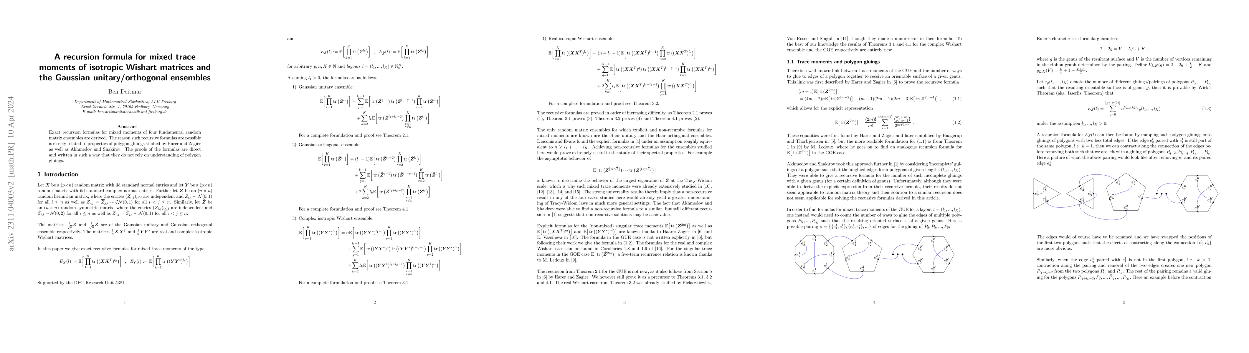 Thumbnail for A recursion formula for mixed trace moments of isotropic Wishart
  matrices and the Gaussian unitary/orthogonal ensembles
