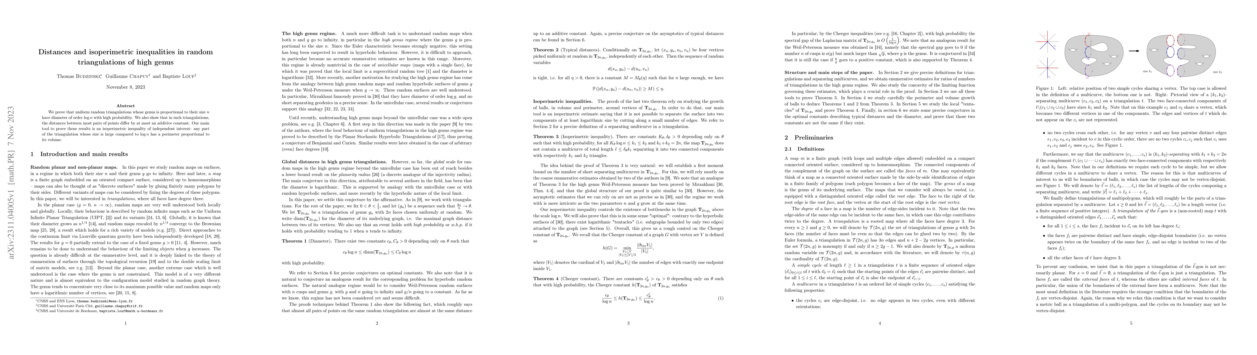 Thumbnail for Distances and isoperimetric inequalities in random triangulations of
  high genus