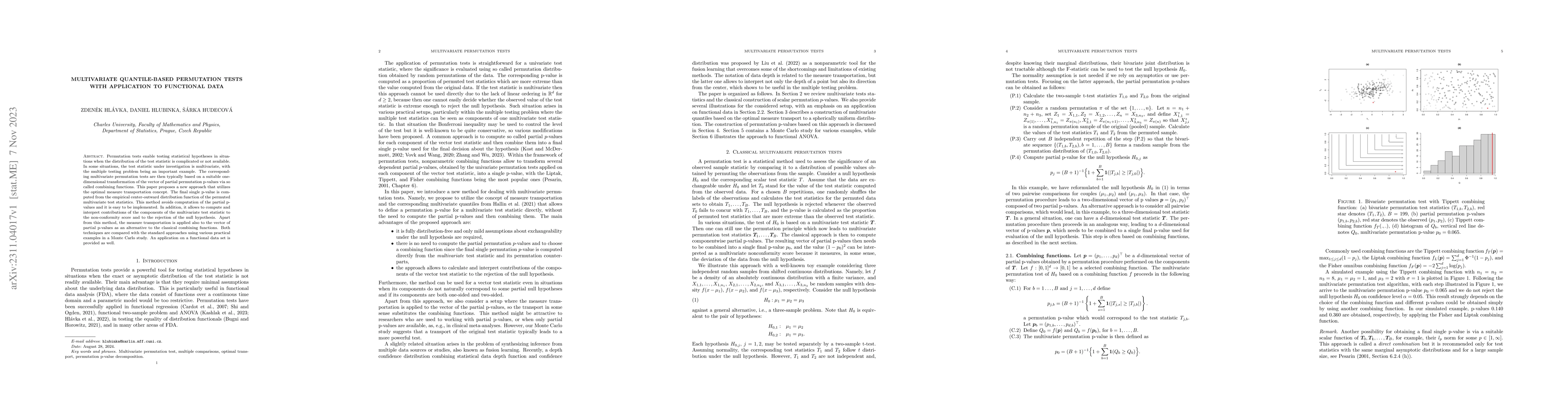 Thumbnail for Multivariate quantile-based permutation tests with application to
  functional data