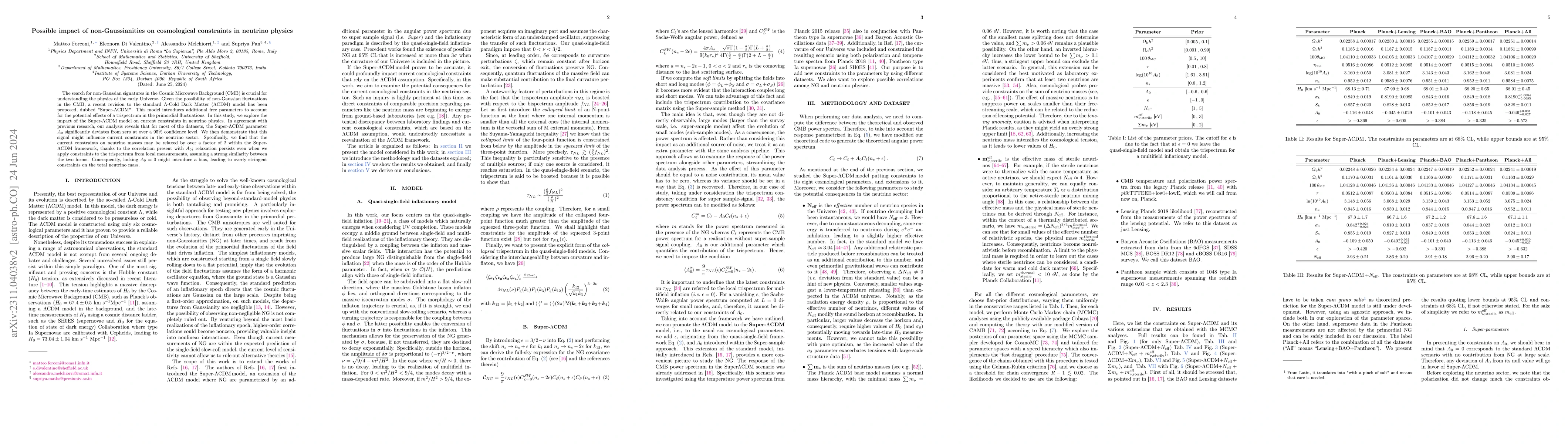Thumbnail for Possible Impact of non-Gaussianities on cosmological constraints in
  neutrino physics
