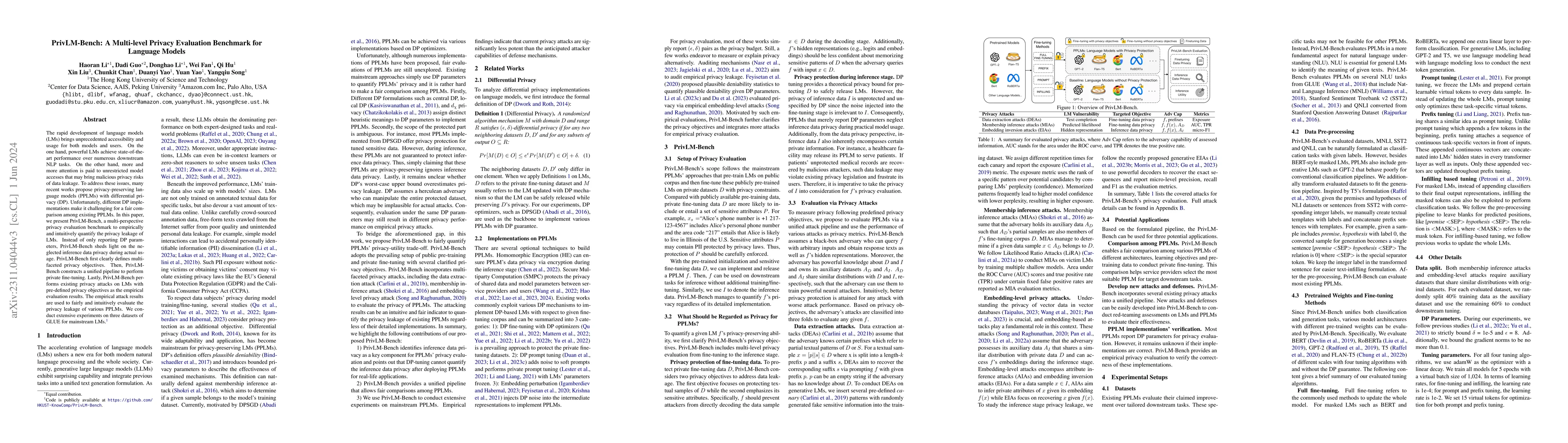 Thumbnail for PrivLM-Bench: A Multi-level Privacy Evaluation Benchmark for Language
  Models