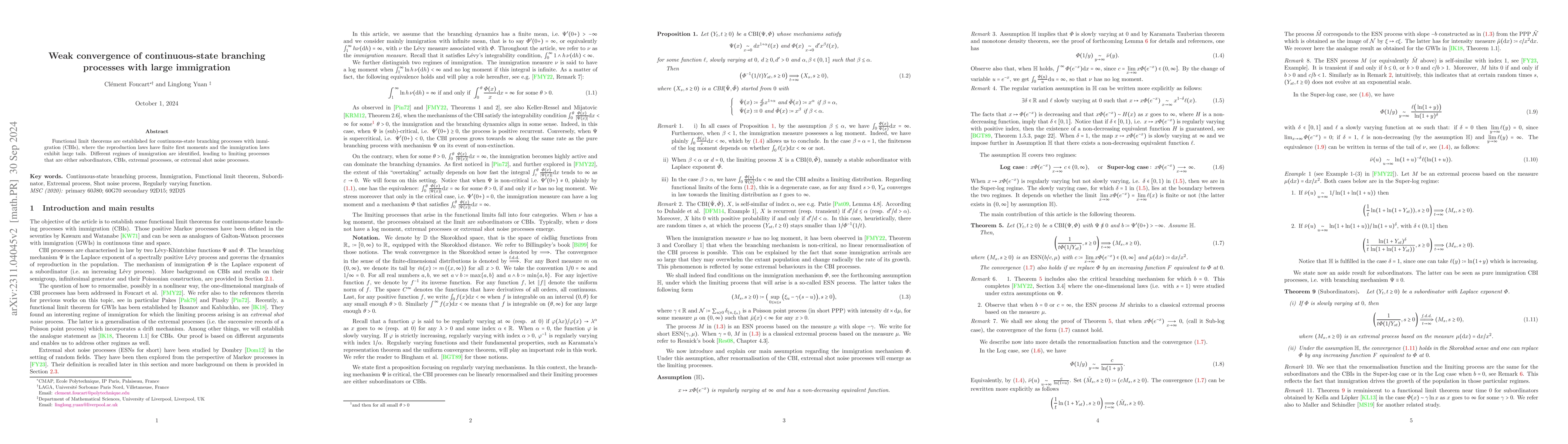 Thumbnail for Weak convergence of continuous-state branching processes with large
  immigration