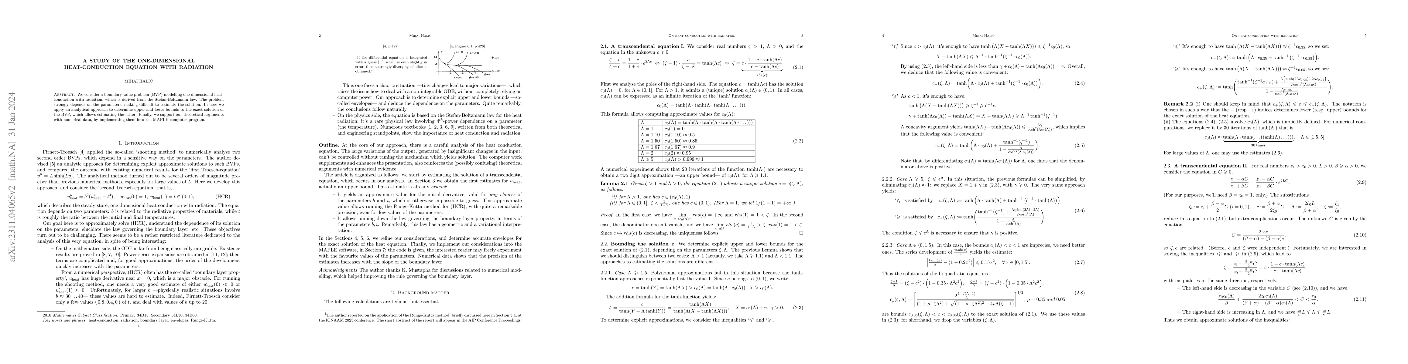 Thumbnail for A Study of the One-Dimensional Heat-Conduction Equation with Radiation