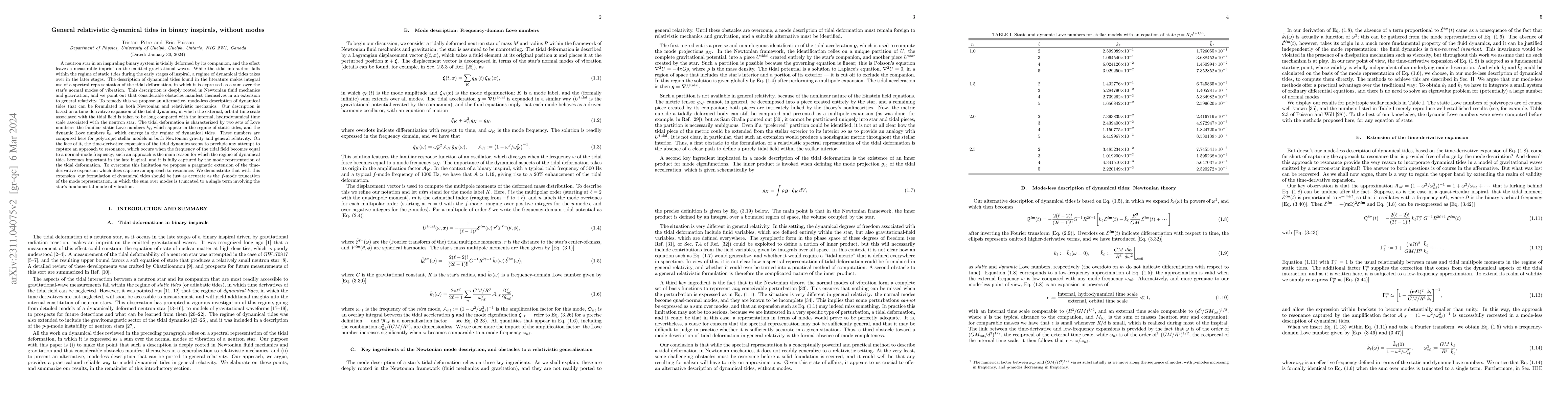 Thumbnail for General relativistic dynamical tides in binary inspirals, without modes