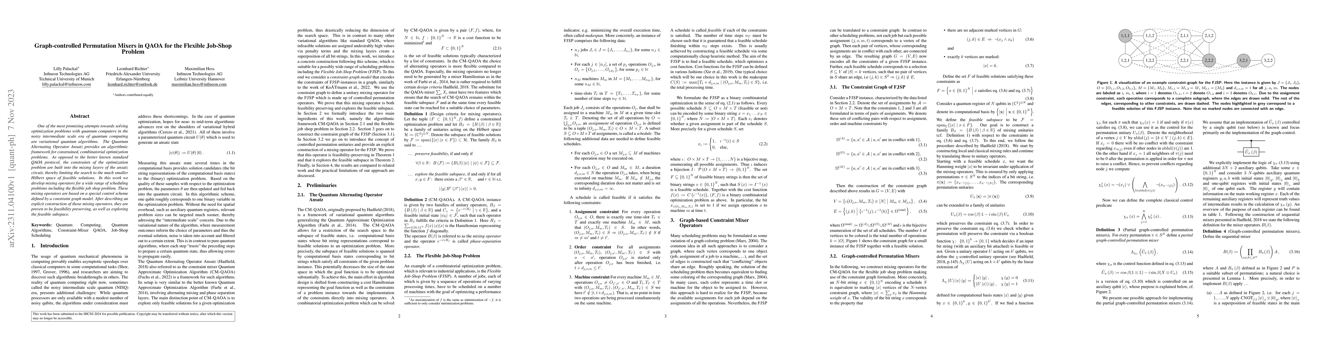 Thumbnail for Graph-controlled Permutation Mixers in QAOA for the Flexible Job-Shop
  Problem