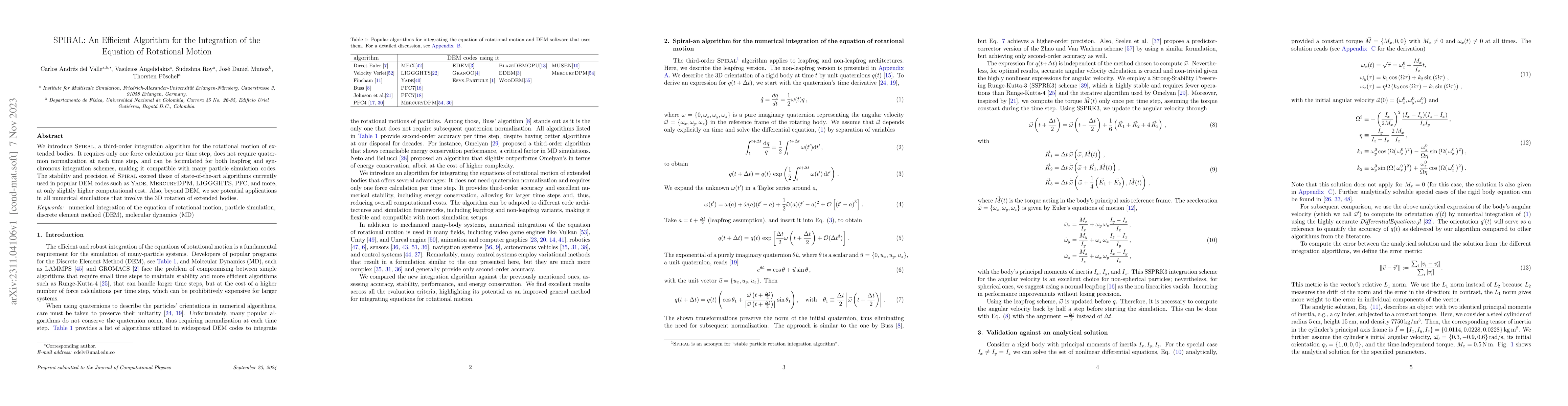 Thumbnail for SPIRAL: An Efficient Algorithm for the Integration of the Equation of
  Rotational Motion