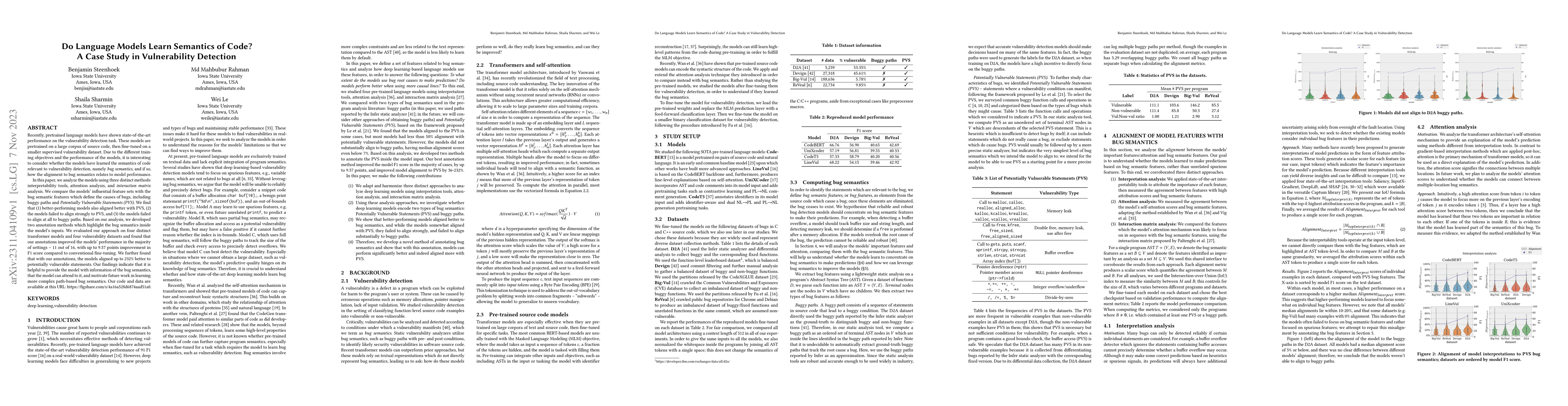 Thumbnail for Do Language Models Learn Semantics of Code? A Case Study in
  Vulnerability Detection