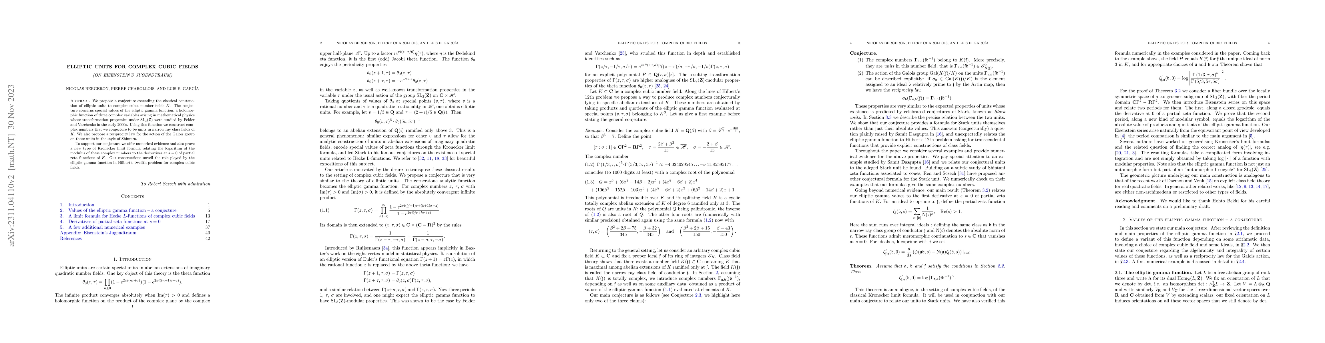 Thumbnail for Elliptic units for complex cubic fields