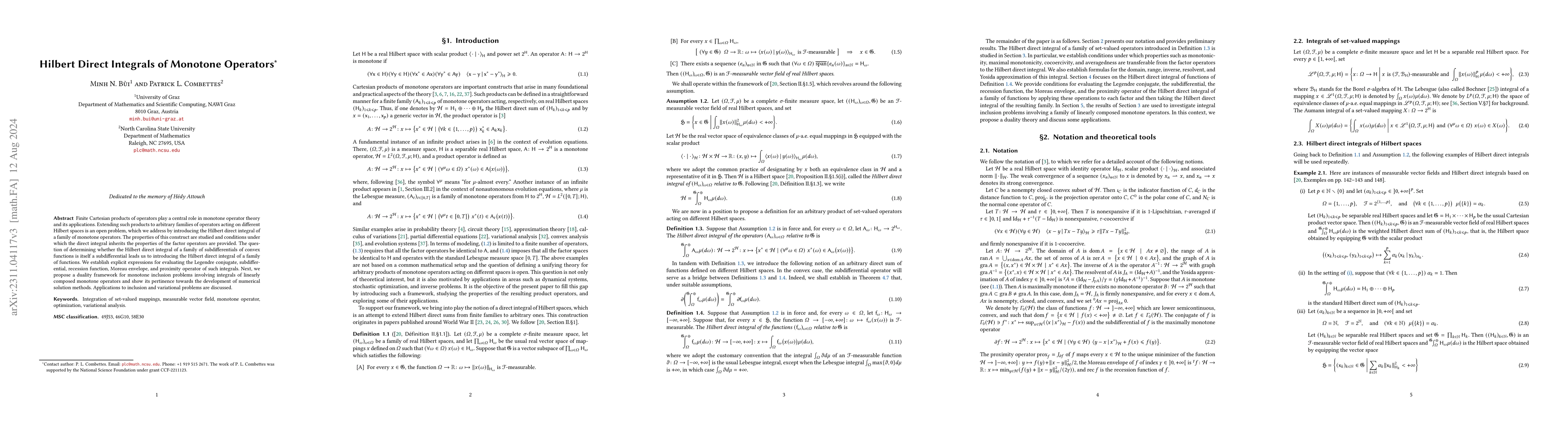 Thumbnail for Hilbert Direct Integrals of Monotone Operators