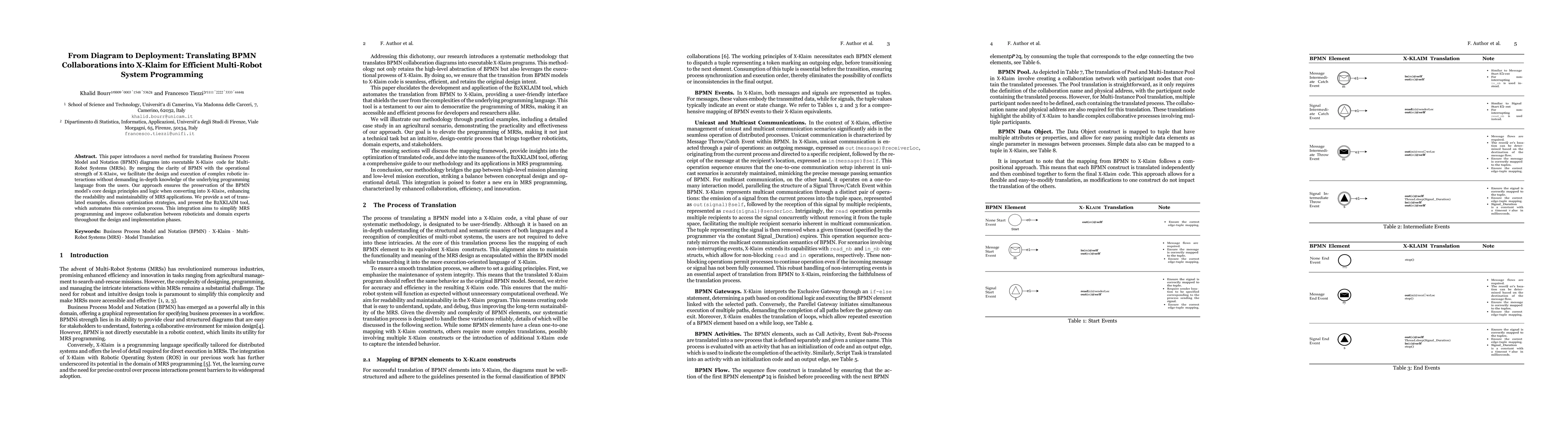 Thumbnail for From Diagram to Deployment: Translating BPMN Collaborations into X-Klaim
  for Efficient Multi-Robot System Programming