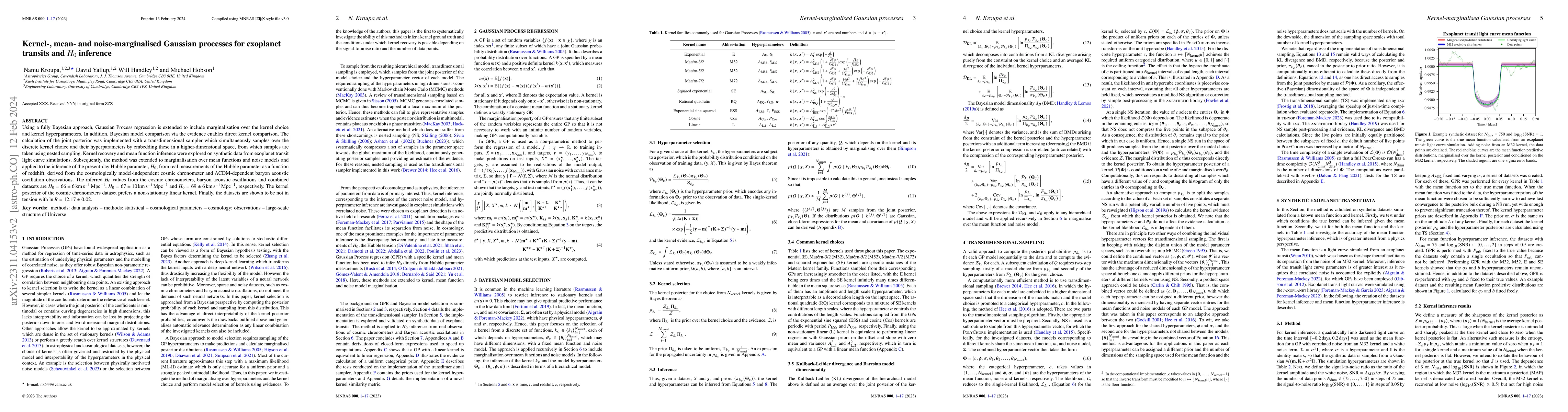 Thumbnail for Kernel-, mean- and noise-marginalised Gaussian processes for exoplanet
  transits and $H_0$ inference