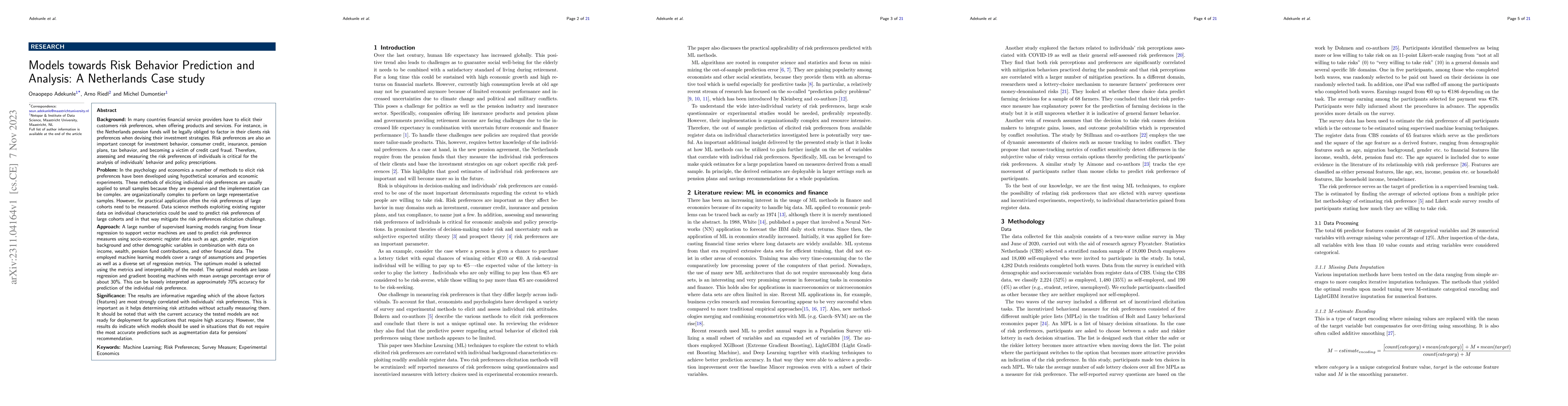 Thumbnail for Models towards Risk Behavior Prediction and Analysis: A Netherlands Case
  study