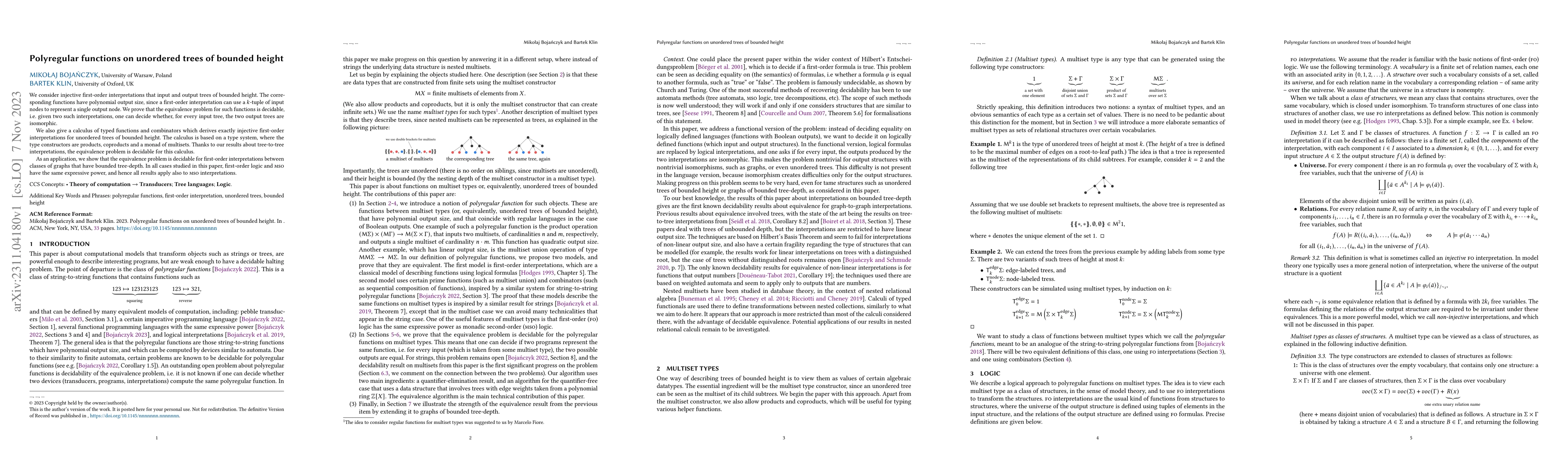 Thumbnail for Polyregular functions on unordered trees of bounded height