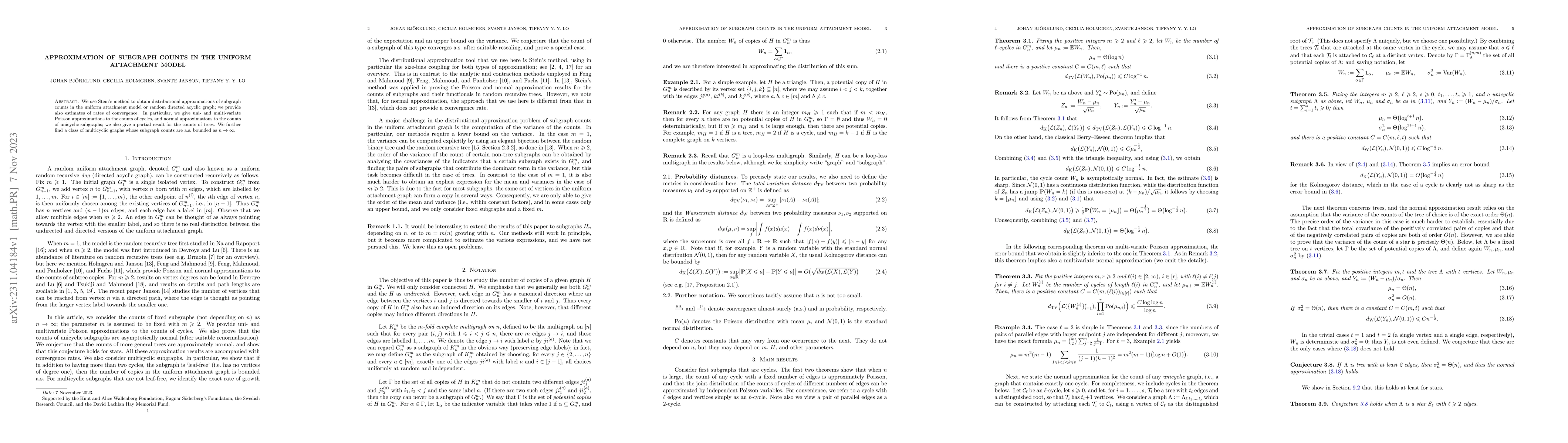Thumbnail for Approximation of Subgraph Counts in the Uniform Attachment Model