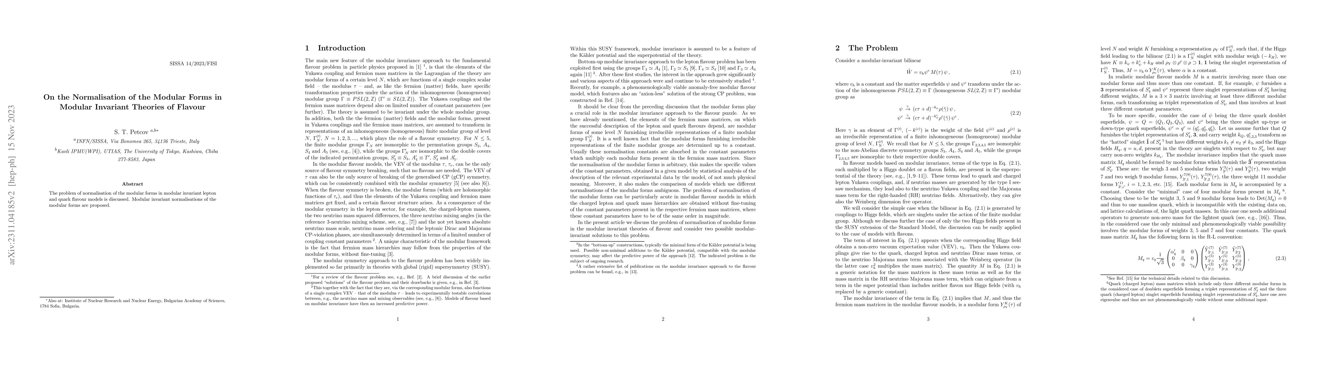 Thumbnail for On the Normalisation of the Modular Forms in Modular Invariant Theories
  of Flavour