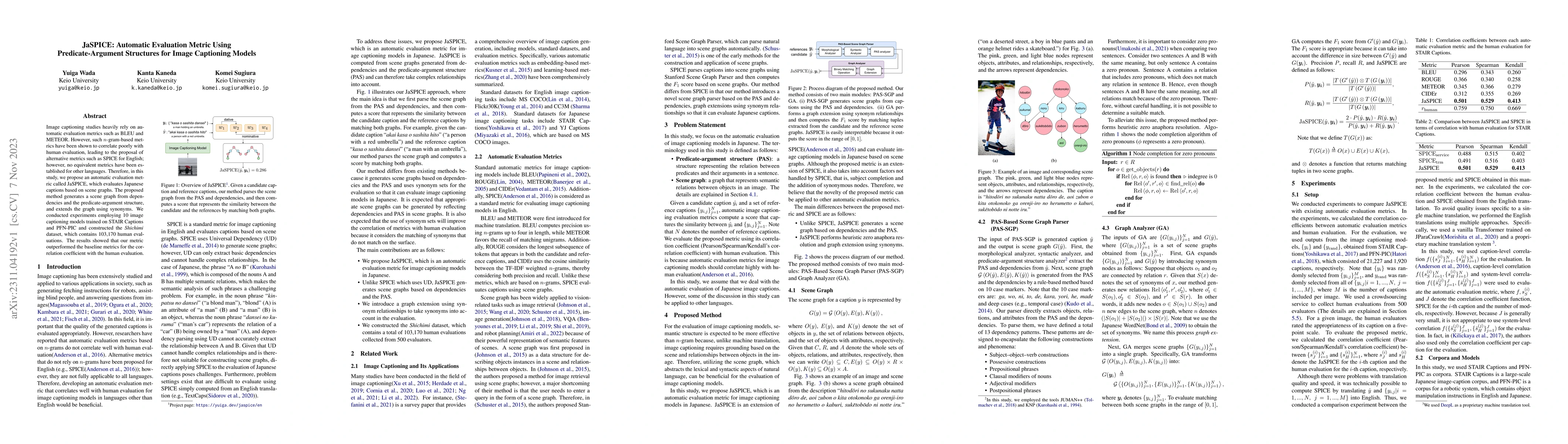 Thumbnail for JaSPICE: Automatic Evaluation Metric Using Predicate-Argument Structures
  for Image Captioning Models