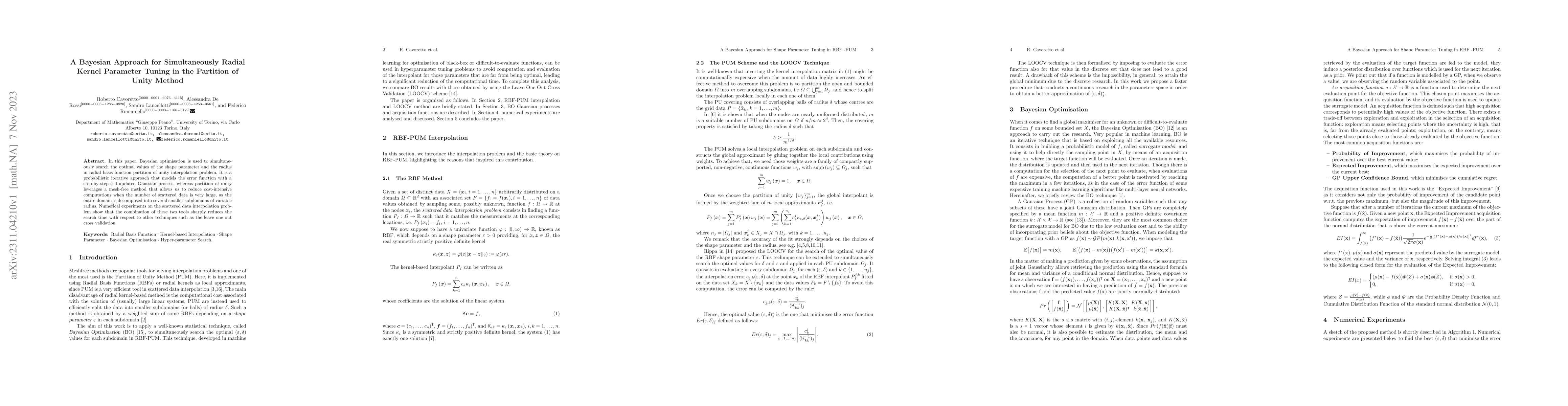 Thumbnail for A Bayesian Approach for Simultaneously Radial Kernel Parameter Tuning in
  the Partition of Unity Method