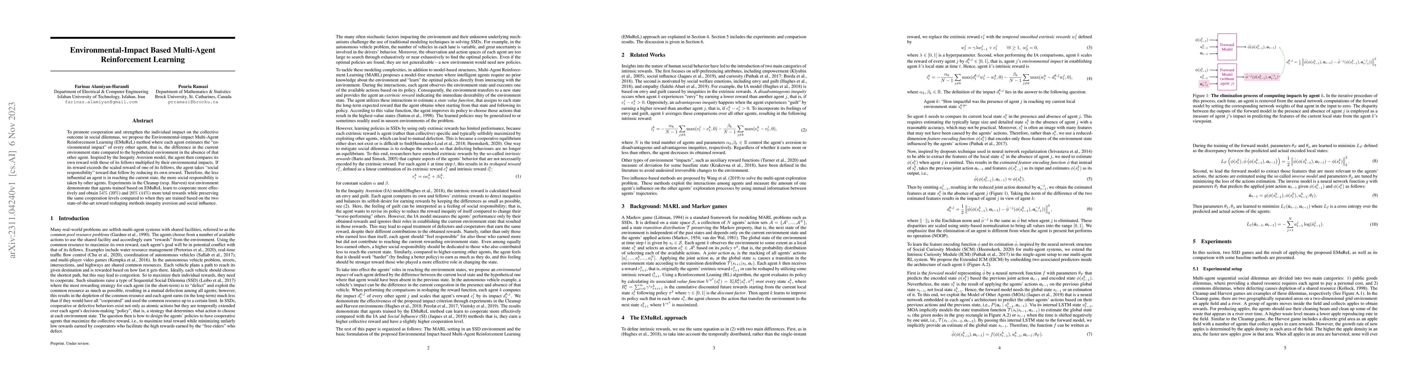 Thumbnail for Environmental-Impact Based Multi-Agent Reinforcement Learning