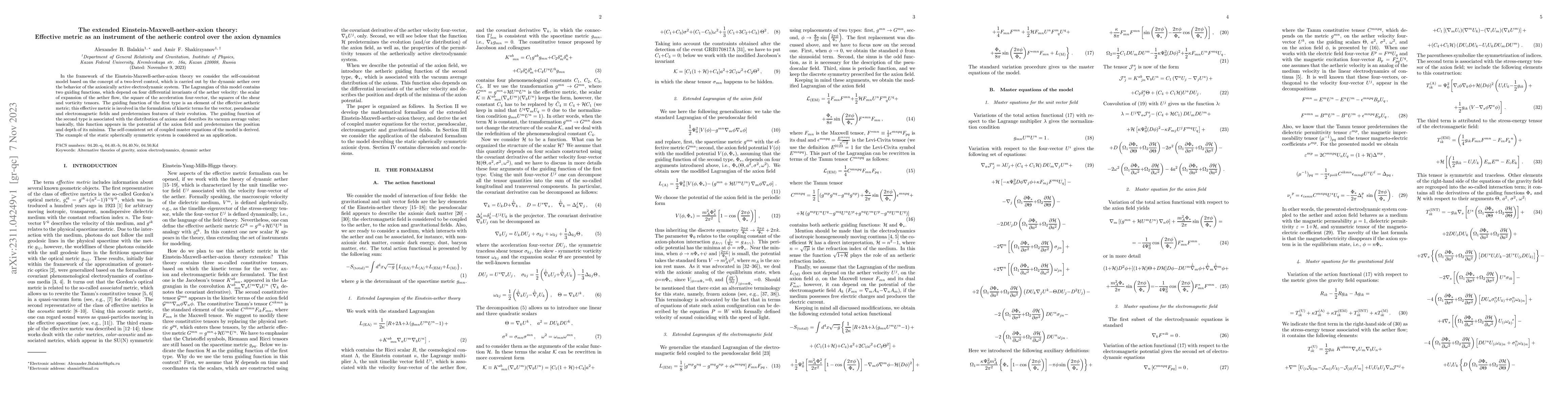 Thumbnail for The extended Einstein-Maxwell-aether-axion theory: Effective metric as
  an instrument of the aetheric control over the axion dynamics