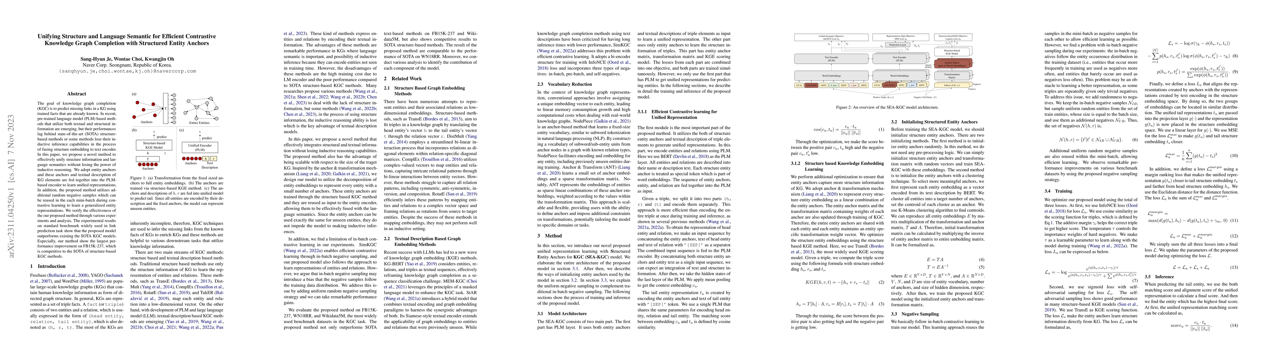 Thumbnail for Unifying Structure and Language Semantic for Efficient Contrastive
  Knowledge Graph Completion with Structured Entity Anchors