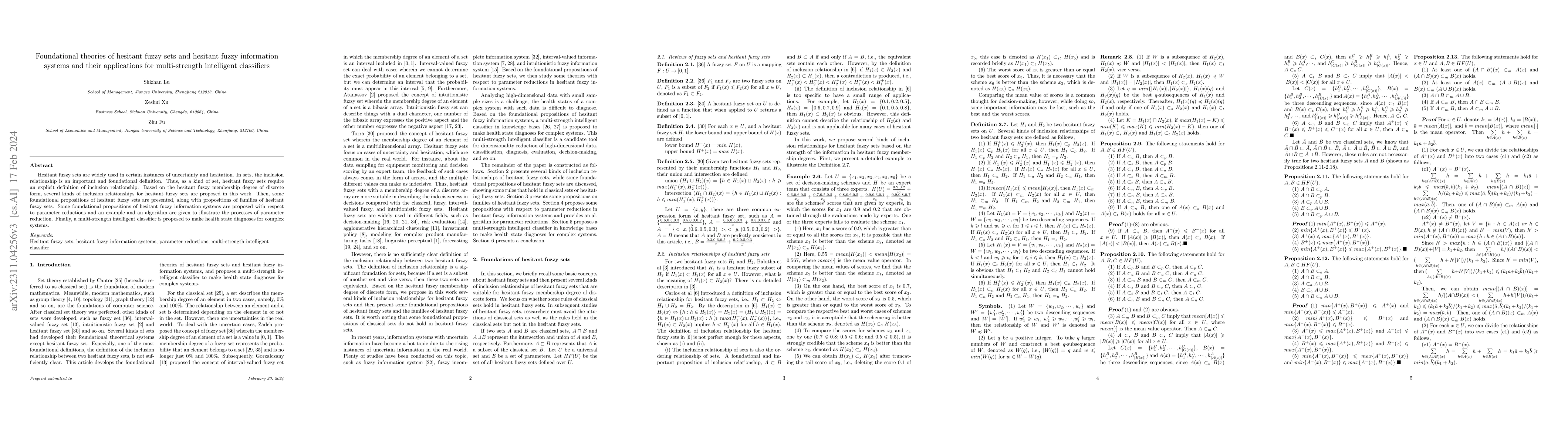 Thumbnail for Foundational theories of hesitant fuzzy sets and hesitant fuzzy
  information systems and their applications for multi-strength intelligent
  classifiers