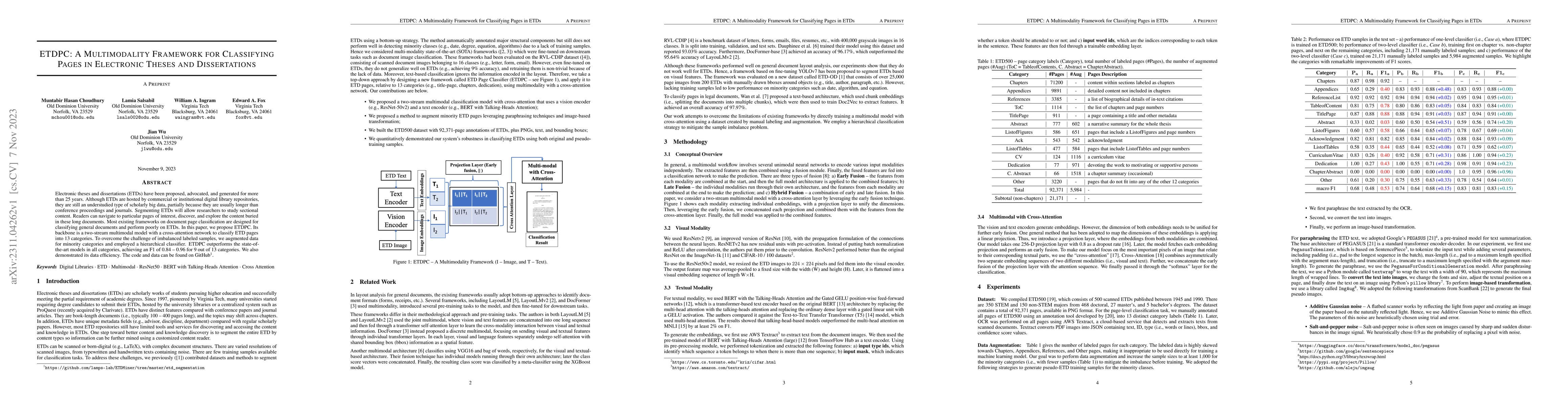 Thumbnail for ETDPC: A Multimodality Framework for Classifying Pages in Electronic
  Theses and Dissertations