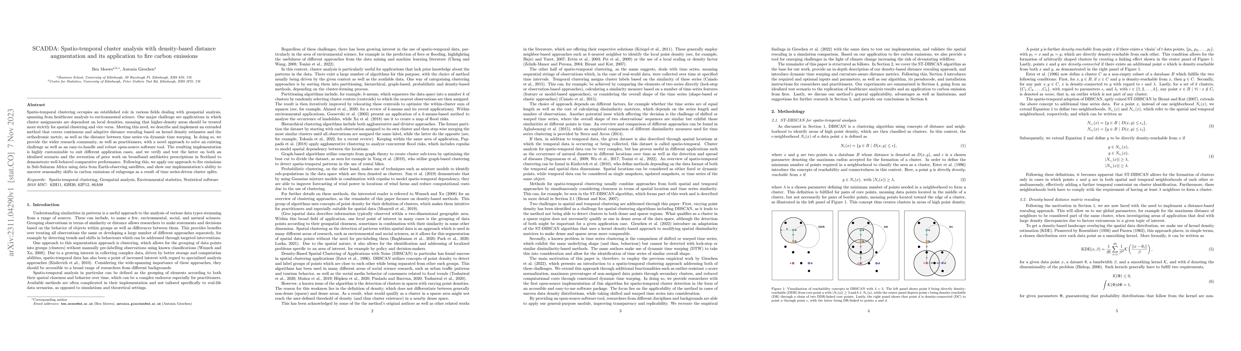 Thumbnail for SCADDA: Spatio-temporal cluster analysis with density-based distance
  augmentation and its application to fire carbon emissions