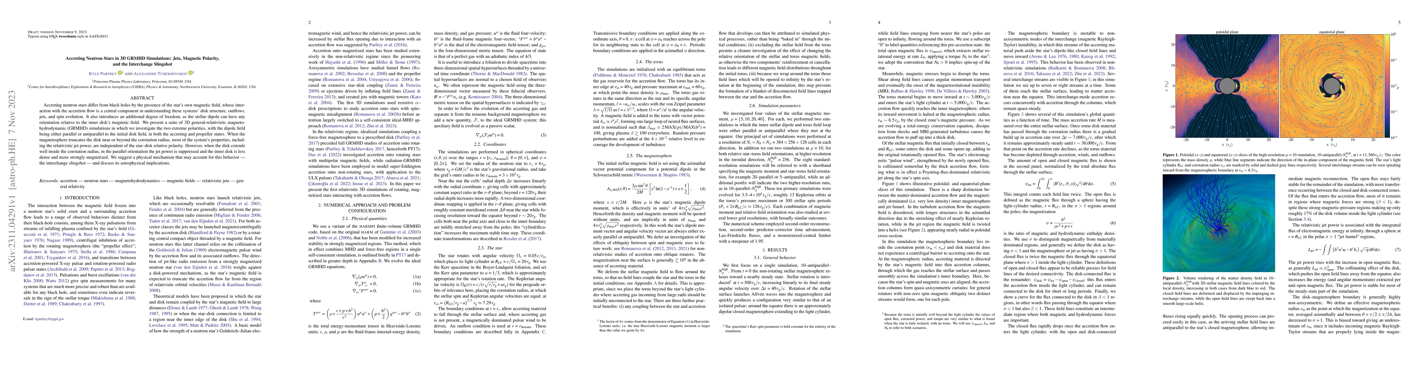 Thumbnail for Accreting Neutron Stars in 3D GRMHD Simulations: Jets, Magnetic
  Polarity, and the Interchange Slingshot