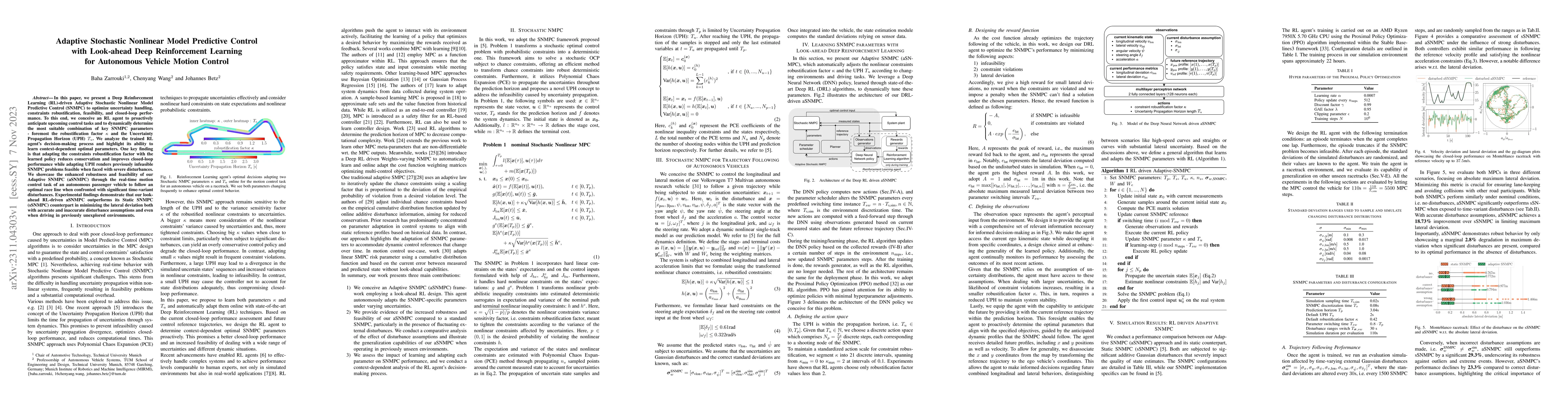 Thumbnail for Adaptive Stochastic Nonlinear Model Predictive Control with Look-ahead
  Deep Reinforcement Learning for Autonomous Vehicle Motion Control