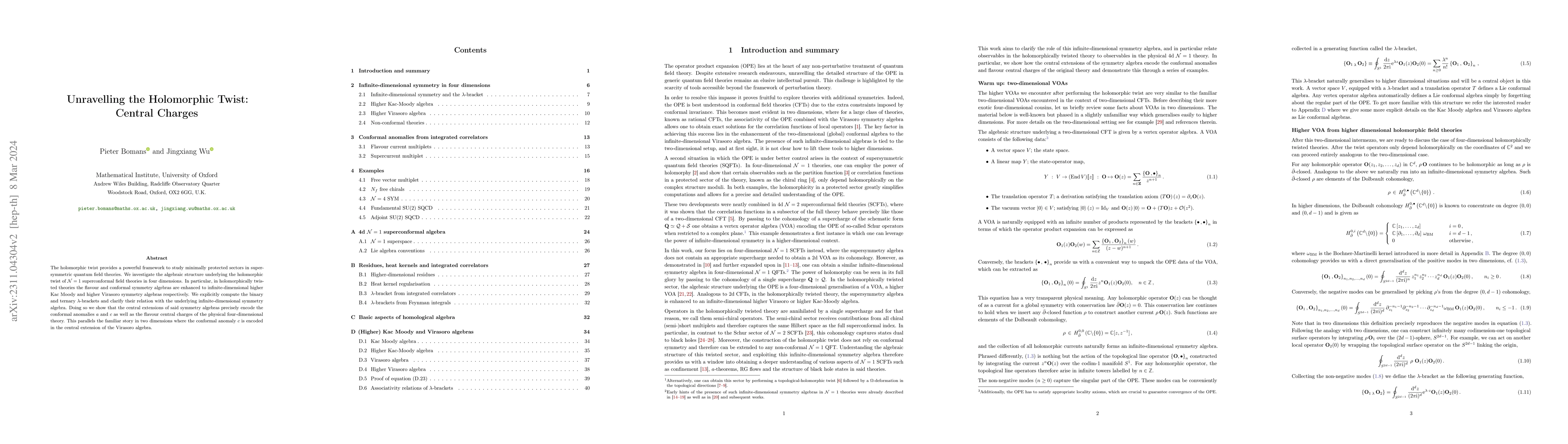 Thumbnail for Unravelling the Holomorphic Twist: Central Charges