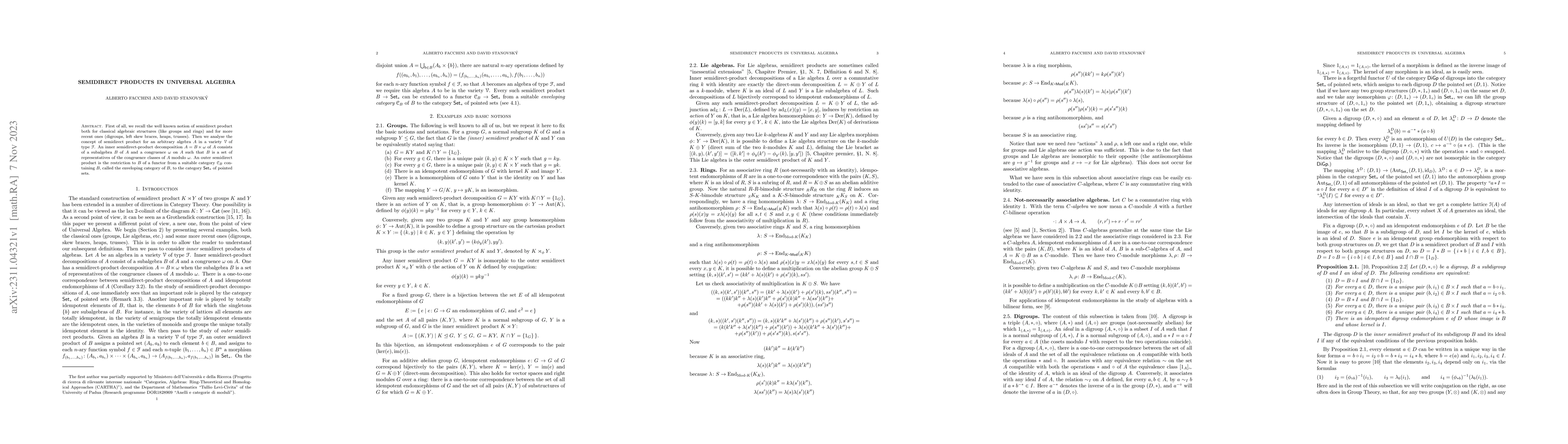 Thumbnail for Semidirect products in Universal Algebra